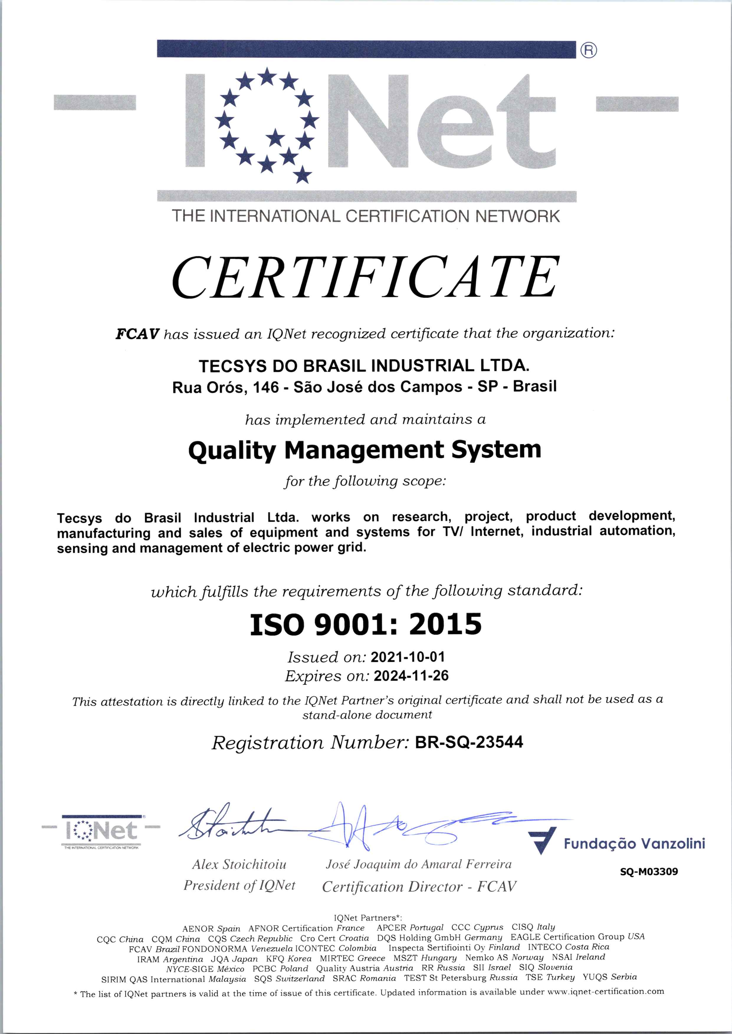 Certificado,ISO9001,Qualidade,Código de Ética,Tecsys,Tecsys do Brasil,Certificados